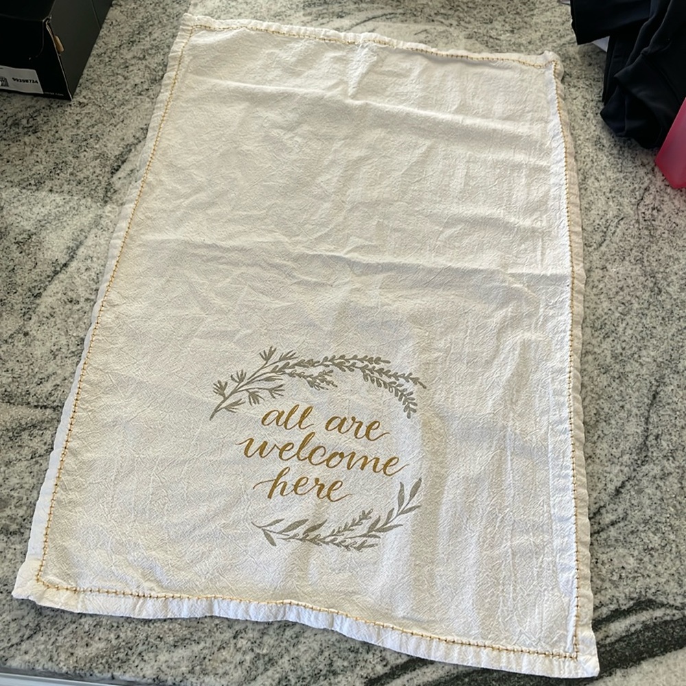 "all are welcome here" Towel